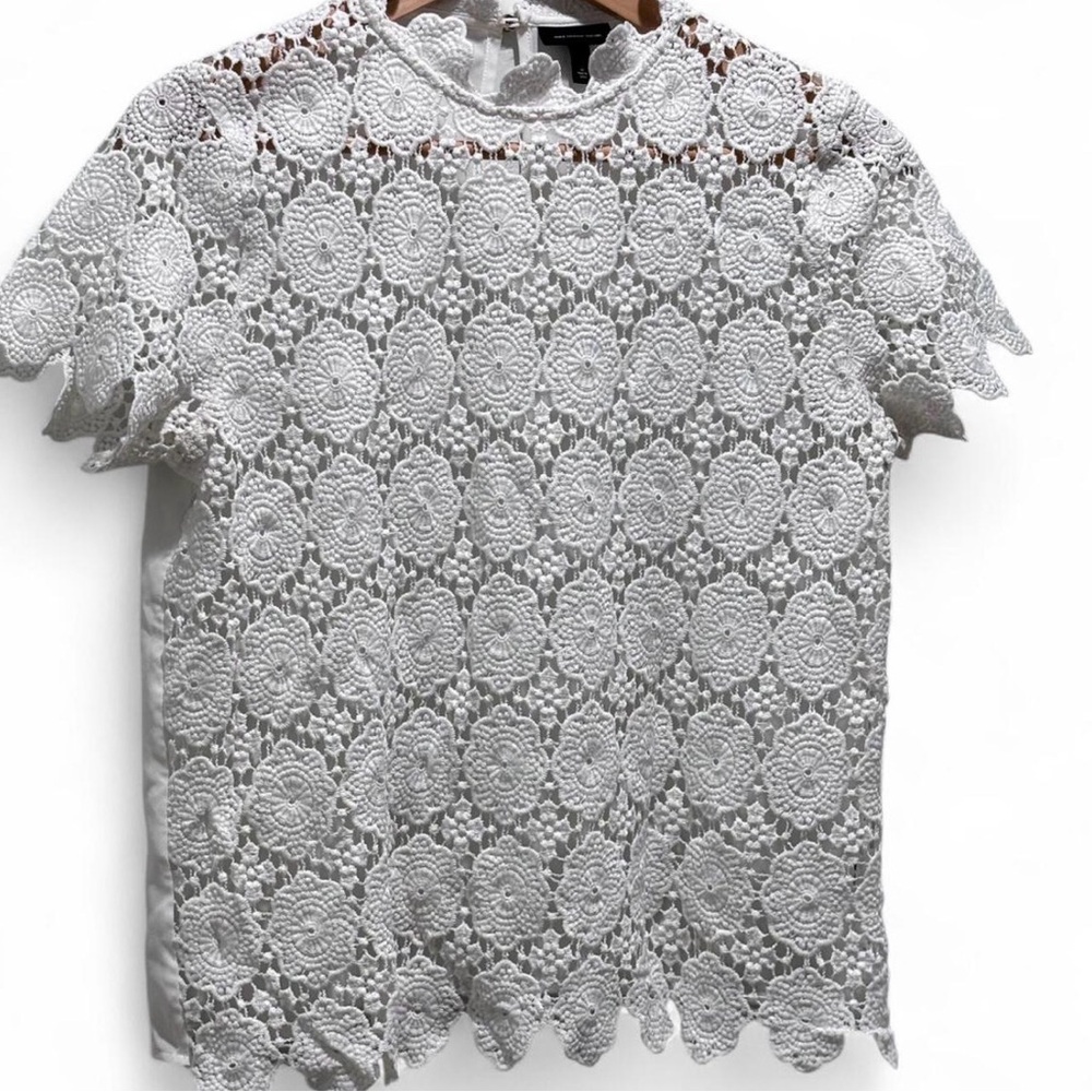 White Crochet Lace Boho Short Sleeve Top XS